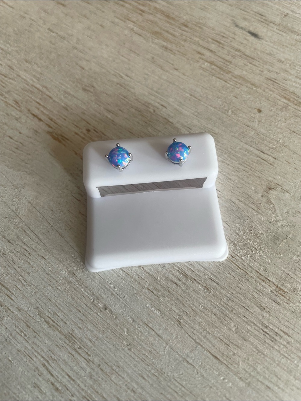 925 Sterling Silver Blue Opal Stud Earrings